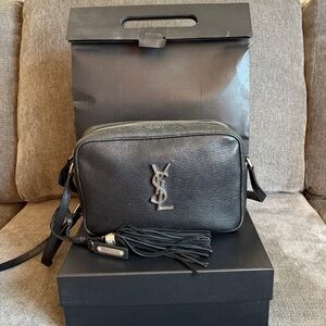 YSL LOU Camera bag black leather and silver hardware.